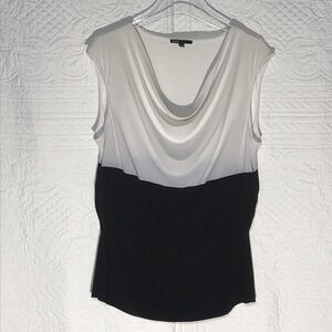 Chaus Black and White Drape Neck Blouse